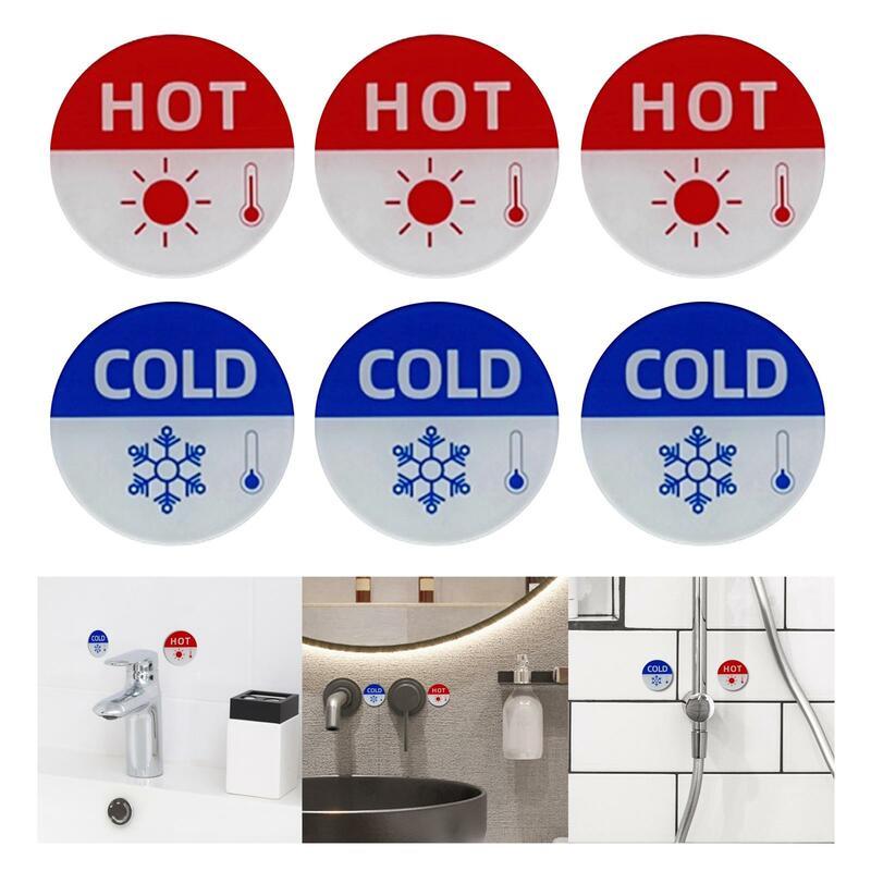ป้ายบอกความร้อนและเย็น6ชิ้นป้ายสติกเกอร์ใช้ได้ง่ายอเนกประสงค์ฉลากร้อนเย็นสำหรับอ่างก๊อกห้องน้ำในครัว
