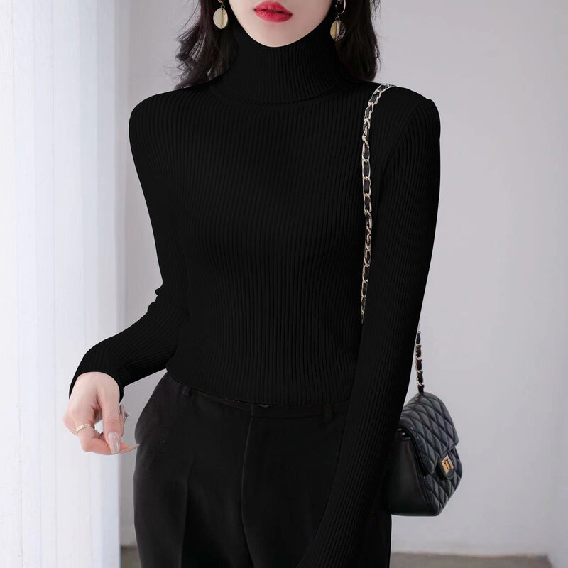 Thick High Collar Pullover Sweater For Women Long Sleeved Bottomed Shirt Slim Warm Autumn Winter Knitwears Pull Femme Jumper
