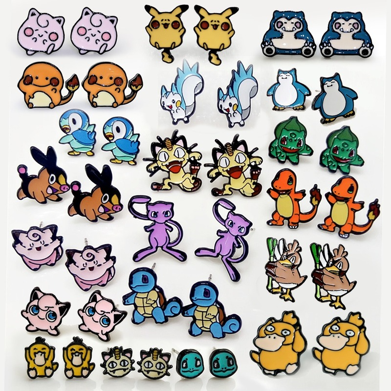 Brincos Pokémon Anime para Mulheres, Action Figure, Pikachu, Psyduck, Snorlax, Acessórios de Jóias de Moda, Presente por Atacado, 2022