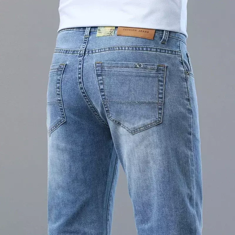 Calça jeans masculina de luxo estilo clássico, calça jeans grossa ou fina, stretch masculina, para negócios, outono, verão, 2024
