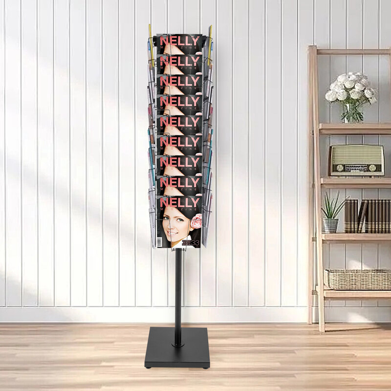 Nowoczesny rotowany stojak na wiadomości o temperaturze 360 stopni z 36 kieszeniami broszura biurowa stojak wystawowy Organizer stojak metalowy podłogowy uchwytu
