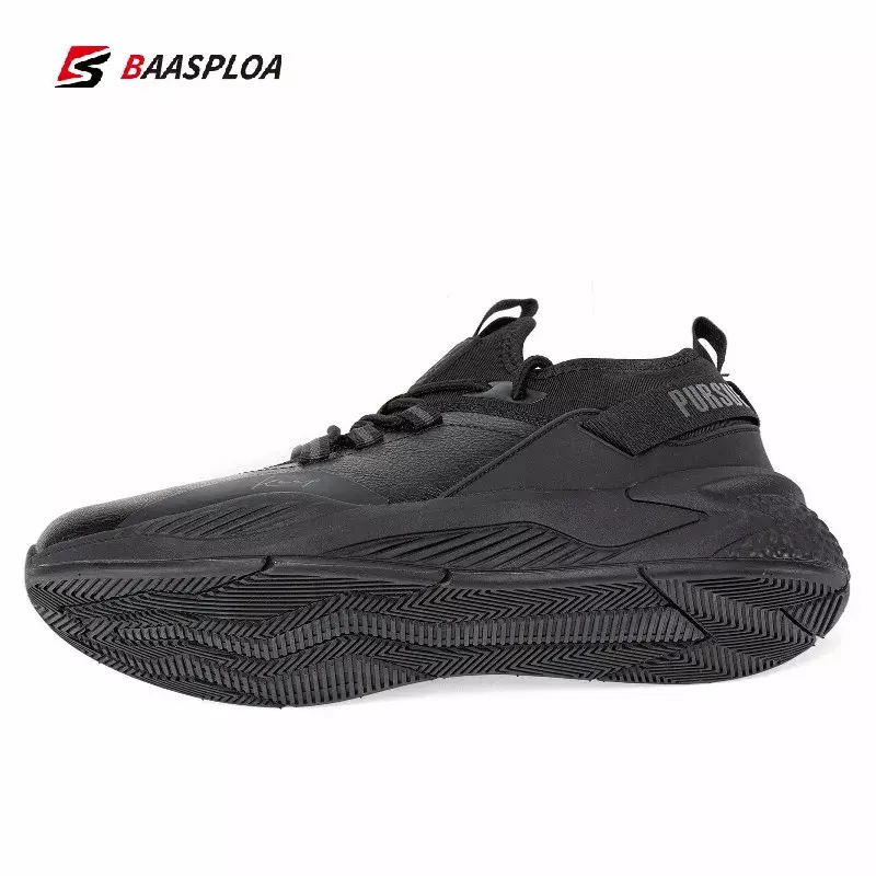 Baasploa Men Running Shoes Non-slip Leather Sneaker Lightweight Tennis Shoe Waterproof Man Breathable Casual Shoes