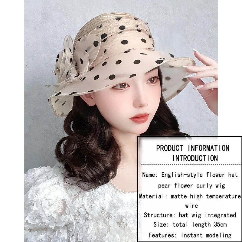 Hat Wig Integrated Synthetic Pear Flower Roll Elegant Temperament British Style Flower Hat Short Curly Hair Full Head Female