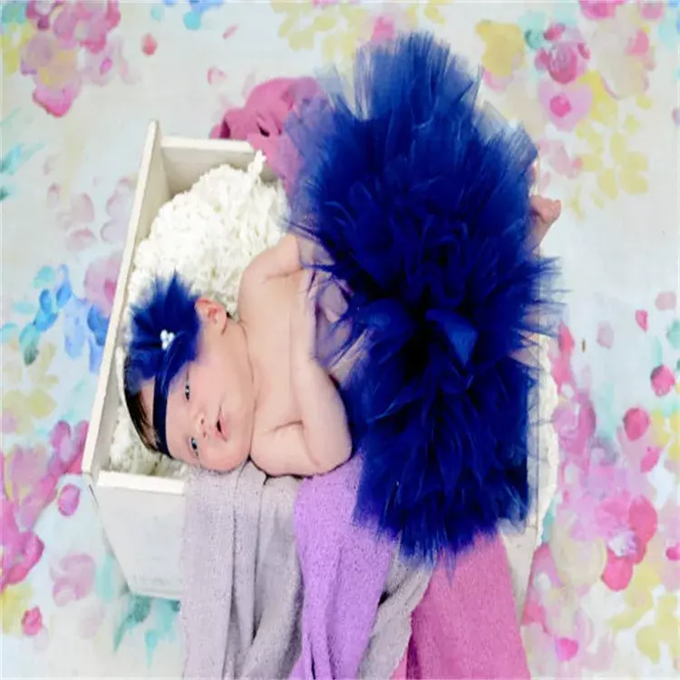 어린이용 신축성 있는 나일론 메쉬 머리띠가 있는 얇은 푹신한 치마, 소녀 쉬폰 사진 의류, 헤어 액세서리, 신생아