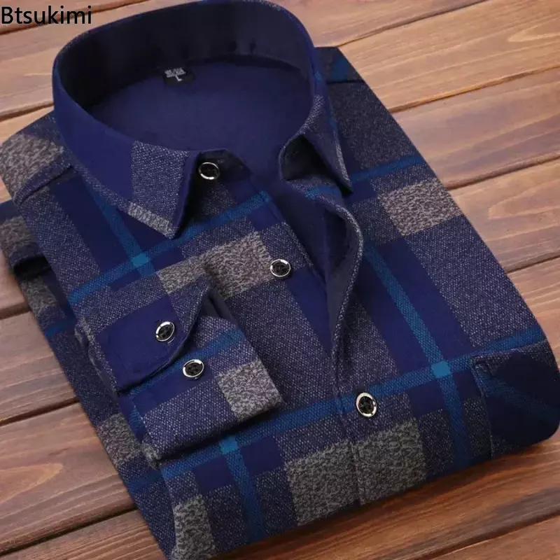 Camisa xadrez casual de manga comprida masculina, tops quentes grossos, alta qualidade, macia, tamanho grande, 4XL, outono, inverno, 2024