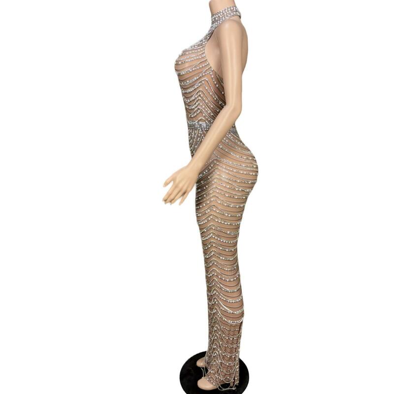 Paowuxian-vestidos de cumpleaños de lujo para niña, vestidos largos transparentes con cristales pesados, brillantes, plateados, negros, sin espalda, 2024