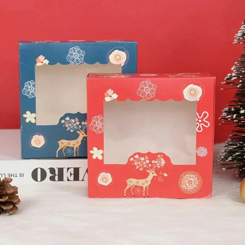 1pc Weihnachten Keksdose Fenster Kuchen Box Süßigkeiten Schokolade Keks Verpackungs boxen Weihnachten Geschenk verpackung Neujahr Party behandeln Box