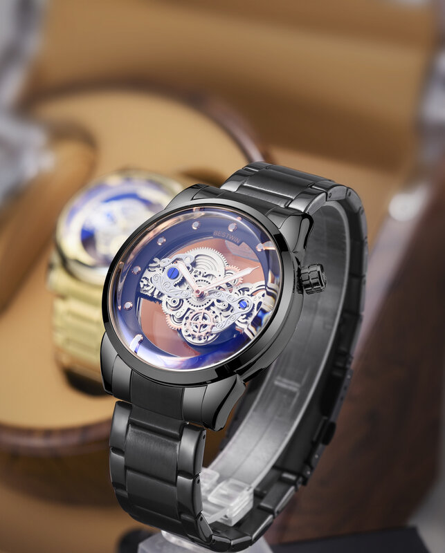 럭셔리 비즈니스 새로운 남성용 시계, 골드 빅 다이얼 시계, 남성 스테인레스 스틸 밴드 패션 남성 손목 시계