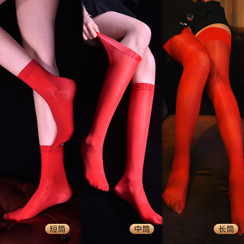 Donne Sexy Color caramella olio lucido calze alte calze lucide Vintage Sexy calze elastiche modellanti calze al polpaccio
