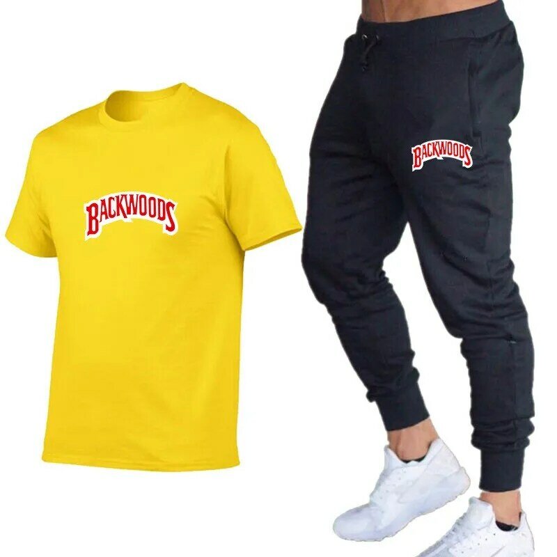 Новинка 2023, спортивная одежда для бега, комплект с коротким рукавом, мужские брюки с коротким рукавом для фитнеса, повседневный комплект из футболки