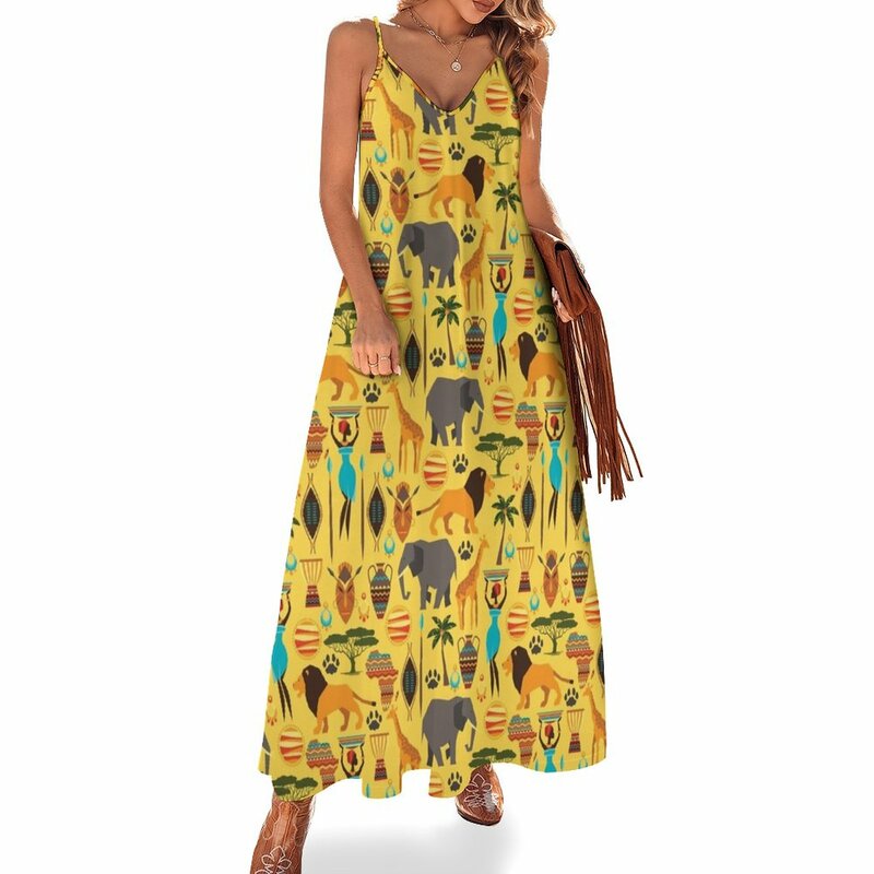 Vestido largo sin mangas de sabana africana para mujer, conjuntos elegantes, vestidos de playa