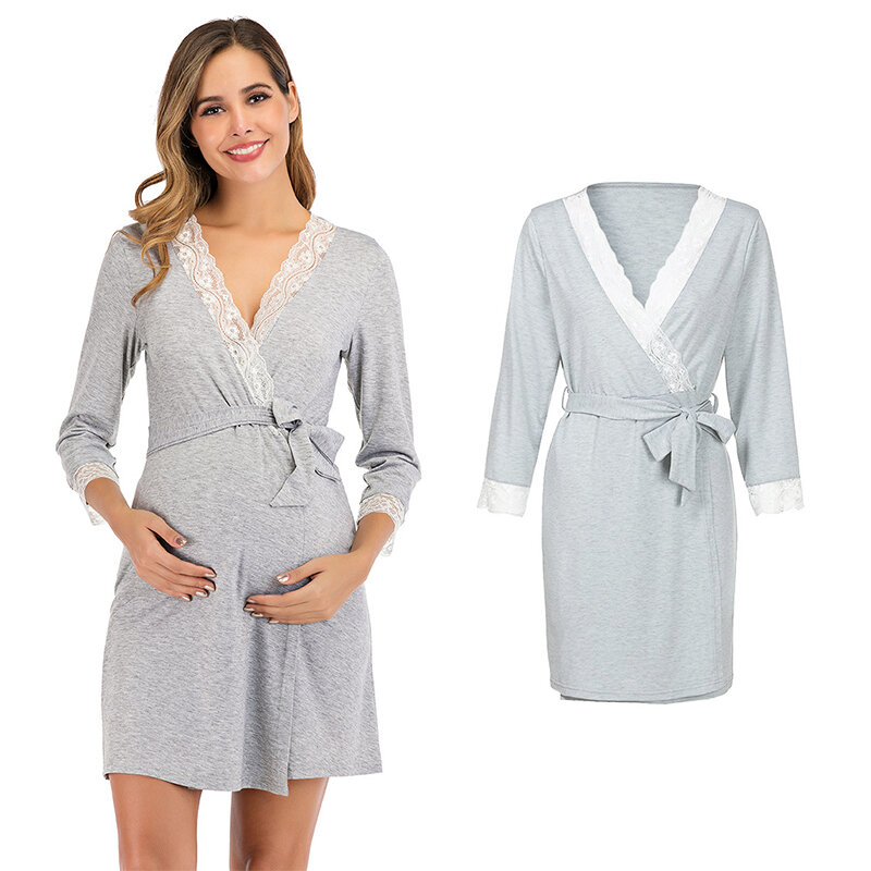 Mutterschaft Robe Für Krankenhaus Nachthemd Schwangere Frauen Pflege Nachtwäsche Pyjama Spitze Nachtwäsche Ropa Mujer Winter-embarazada Premama Anzüge