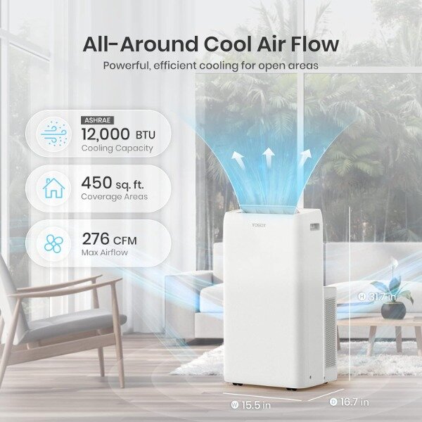 TOSOT Portable Air Conditioner 12,000 BTU Aolis Series-AC Unit with Swing Function, Remote Control, 3-in-1, Fan,and Dehumidifier