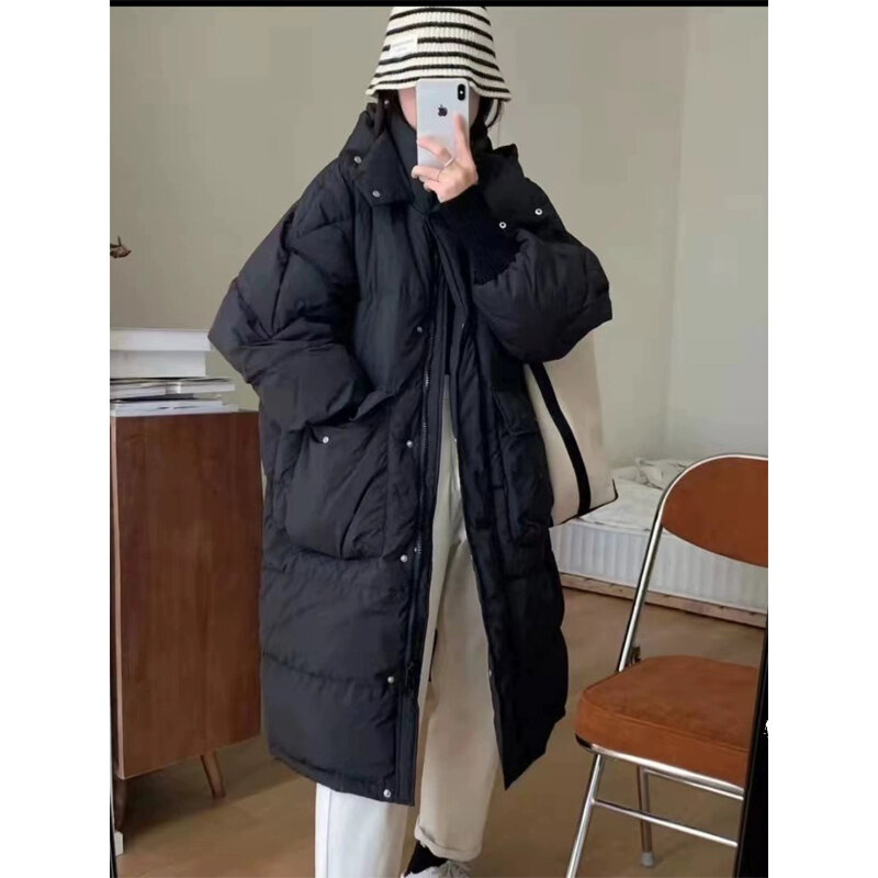 Woman Winter Coats Jackets Loose Medium Long Parkas With Hooded Women Long Coat Black  Grey Top