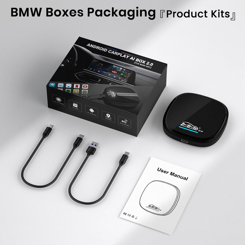 MMB CarPlay Ai Box untuk BMW ID6 ID7 ID8, pemutar Multimedia dengan GPS Dual Bluetooth WiFi bawaan untuk Netflix & Youtube