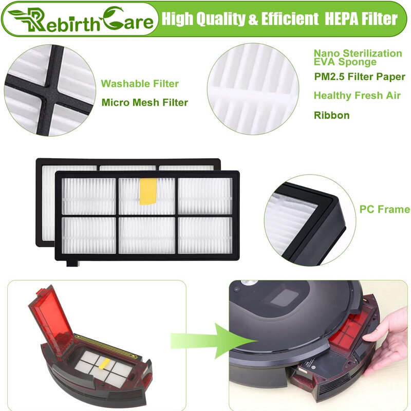 Vacuum Cleaner Parts Accessories, Main Side Brushes, HEPA Filters, for iRobot Roomba 800, 900 Series, 805 864 871 891 960, 961,