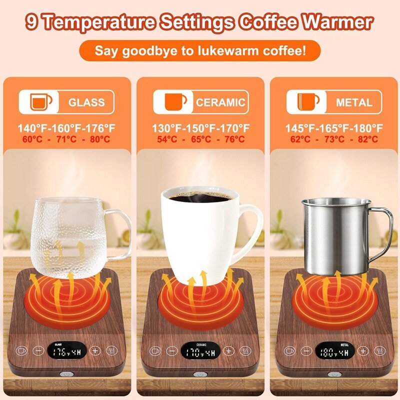 Mug kopi hangat, Auto On/Off Upgrade-cangkir induksi hangat untuk meja dengan 9 pengaturan suhu, 1-9 Timer