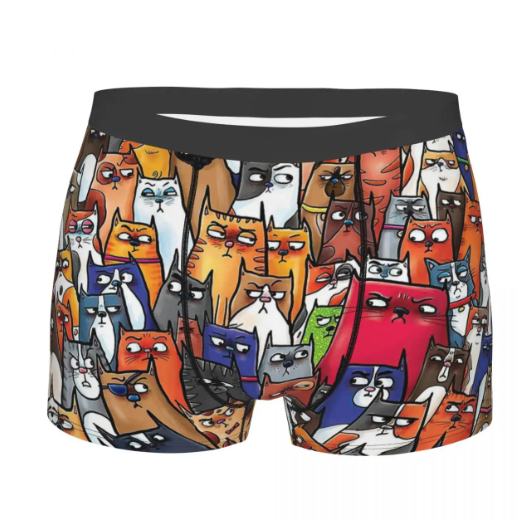 Suspicious Kitties Cat Cute Kawaii Animal Aniamls Underpants Homme Panties Men's Underwear Sexy Shorts Boxer Briefs