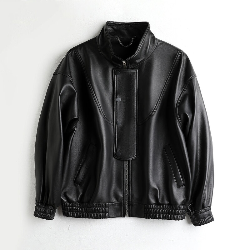 2024Genuine leather jacket top layer sheepskin women's jacket live streaming short jacket