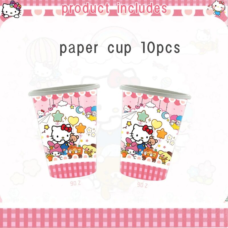 Hello Kitty Party Supplies Cartoon Cat Disposable Tableware Tablecloth Cup Plate Balloons Girls Favors Birthday Party Decoration
