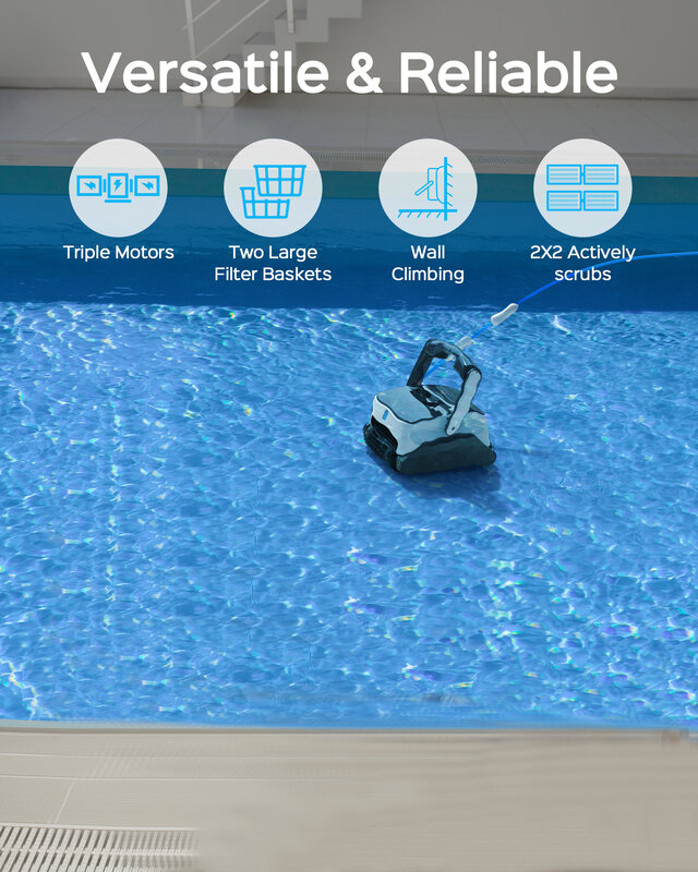 Robot Vacuum Cleaner for Pool Automatic Swimming Pools Cleaner 3052PS, Bluetooth APP control, Wall-climbing, 15m Floating Cable