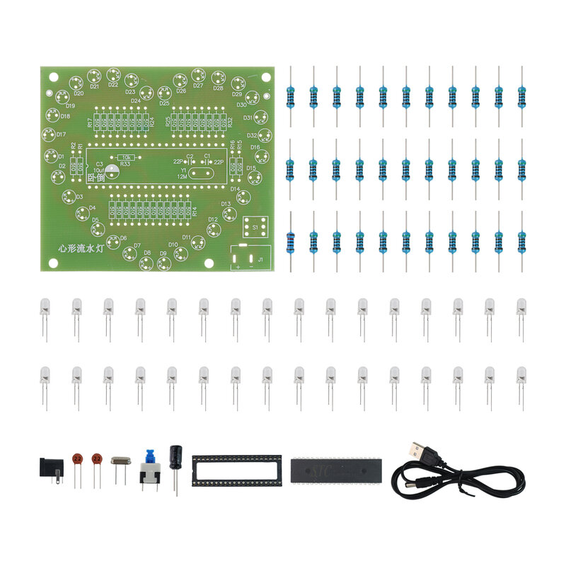 Kit Eletrônico em Forma de Coração para Arduino, LED Brilho Colorido, Módulo RGB, Love Water Light, STC89C52, 51, Single Chip, Microcomputador, DIY