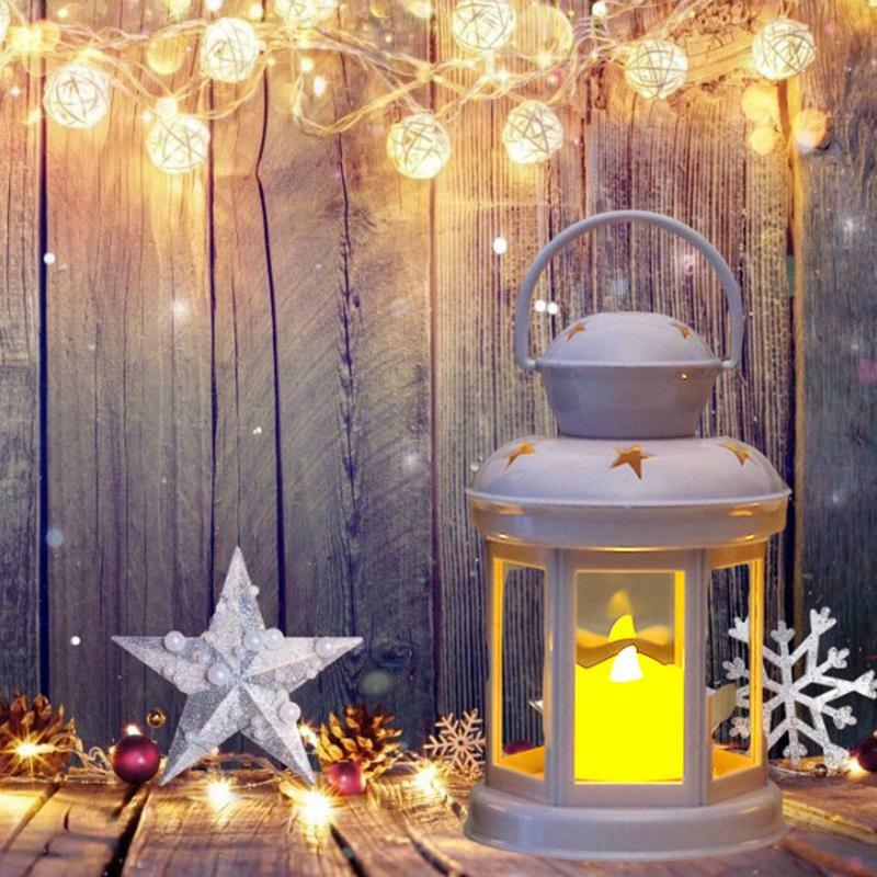 Kerst Decoratieve Ophangingen Lantaarn Led Flikkerende Vlamloze Kaars Lantaarns Kerst Kandelaars Buiten Op Batterijen
