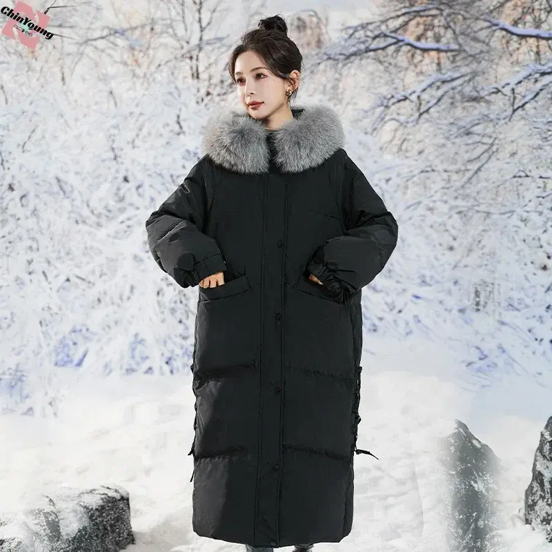 Maternity Oversized Coats White Duck Down Fox Fur Plump Women 2023 Jacket Extra Long Jackets Voluptuous Princess Thick Clothes