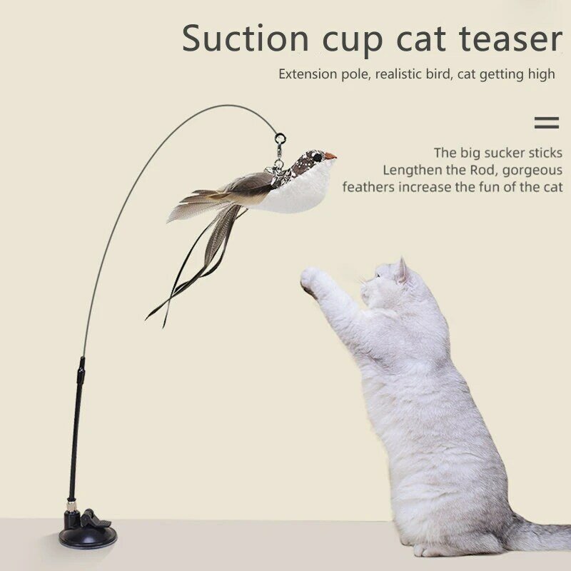 Juguetes interactivos de simulación de pájaro con ventosa para gatos, varita de juego divertida para gatos, suministros para gatos de interior