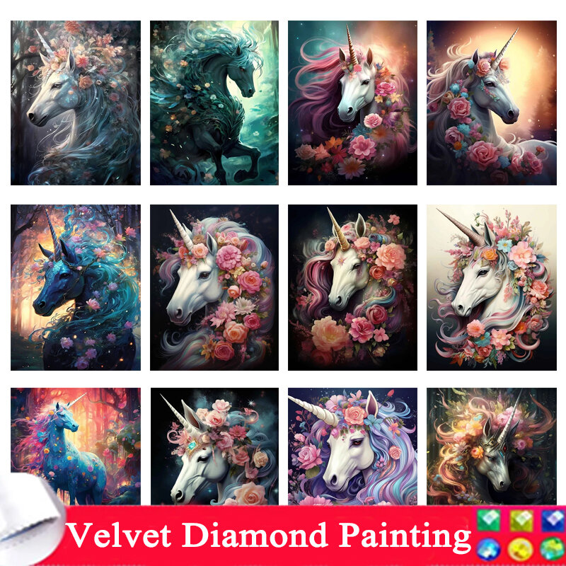 Алмазная живопись «сделай сам» с единорогом и цветами, красивая и мечтательная мозаика 5DFull стразы, Набор для вышивки крестиком, домашний декор 64