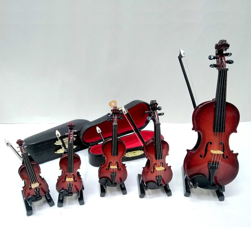 Mini violín multidimensión con soporte de madera de caoba, violín en miniatura, artesanía de decoración del hogar, Mini instrumentos musicales en miniatura
