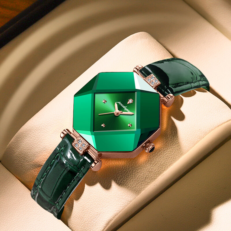 Poedagar Hoge Kwaliteit Luxe Vrouwen Horloge Diamant Quartz Waterdicht Dames Groene Lederen Horloges Fashion Prachtige Dropshipping