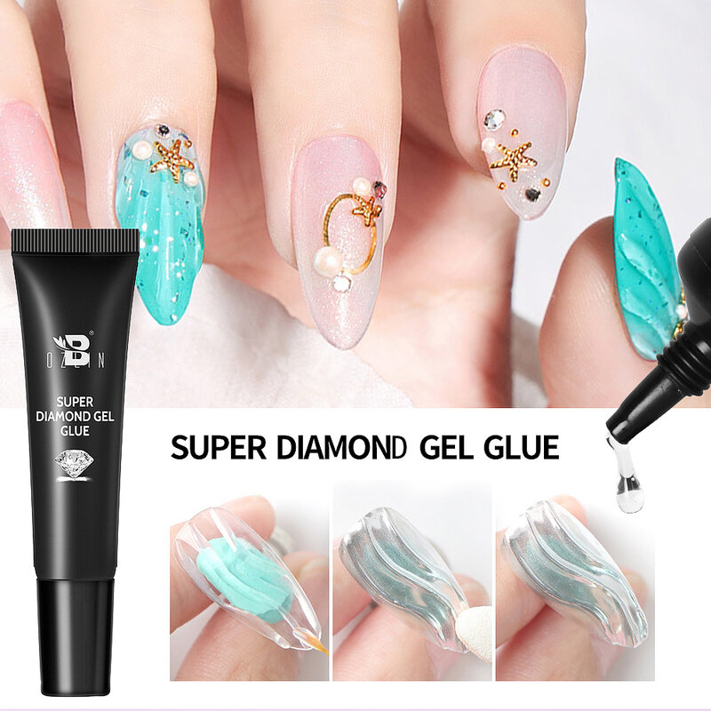 15ML 2 In 1 colla Gel adesiva Super Diamond per UV/LED strass per unghie senza salviette Top Gel Nail Art decorazione di gioielli adesivo forte