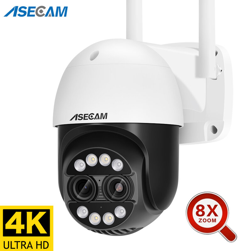 8MP podwójny obiektyw 2.8mm -12mm 8X Zoom 4K PTZ WiFi IP kamera zewnętrzna AI ludzkie śledzenie CCTV Audio bezpieczeństwo w domu kamera monitorująca