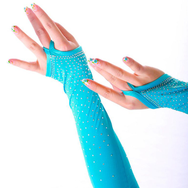 Sexy Lace Gloves Latin Stage Dance Stage Performance Arm Sleeves Female Mesh Flash Drilling Rhinestone Half Finger Gloves S155