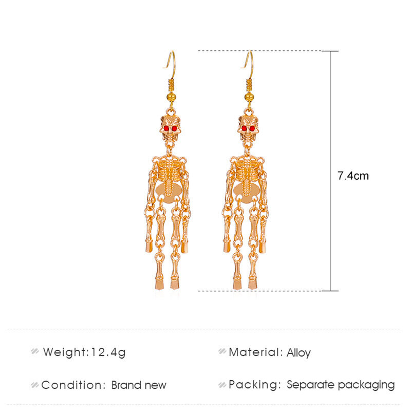 Gotische menschliche Skelett kopf baumeln Ohrringe für Frauen dunkel übertrieben hohlen Geist Knochen Halloween Accessoires Modeschmuck