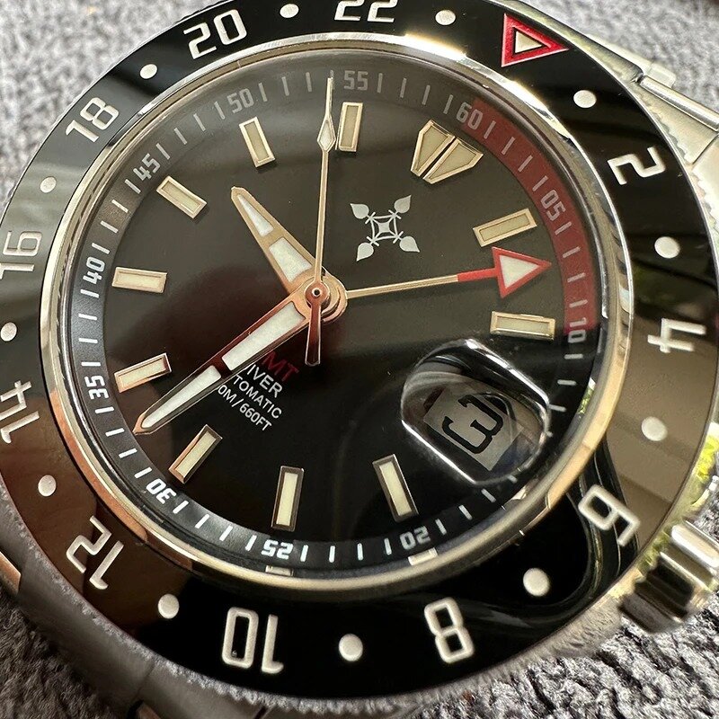GMT 자동 기계식 패션 레트로 비즈니스 남성용 시계, 방수 달력, 슈퍼 야광 손목 시계, 파일럿 시계