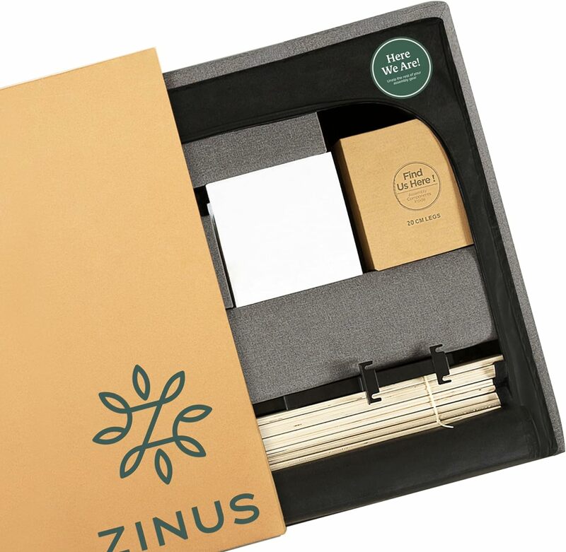 Zinus-布張りのプラットフォームを備えたベッドフレーム,マットレスのベッドとマットレスの互換性のあるクローゼット,木製のスラットサポート,スプリングではなく,組み立てが簡単