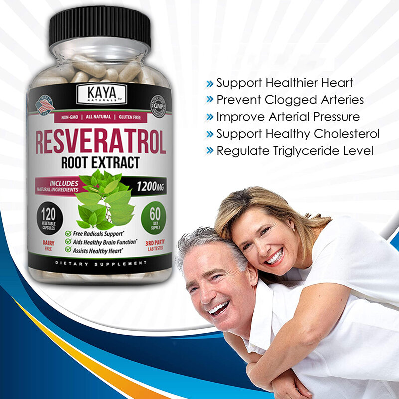 Cápsulas de Resveratrol, suplemento antioxidante para apoyar la salud circulatoria y el bienestar general, no transgénico