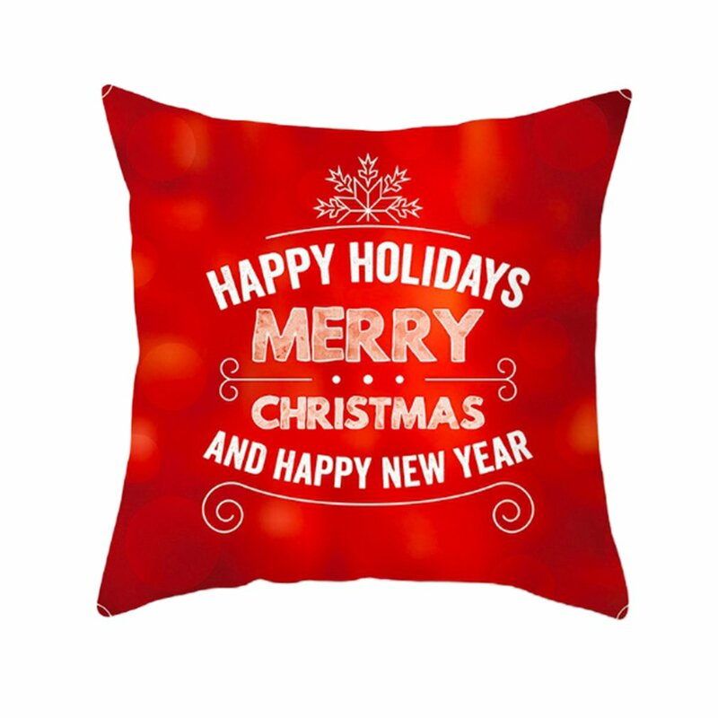 Christmas Cushion Cover 45*45 Red Merry Christmas Printed Polyester Decorative Pillows Sofa Home Decoration Pillowcase