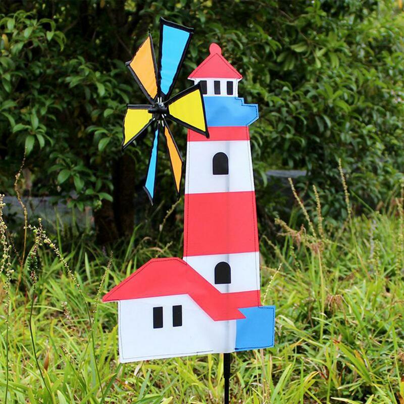 Wind Spinner Bright Color Windmill Assembly 3D House Pinwheel Toy Durable 3D House Whirligig Pinwheel for Children