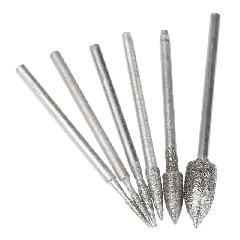 6Pcs 42-50mm Coated Diamond Grinding for Head Grinding Needle Bits Metal Stone Engraving Carving Tools Shank