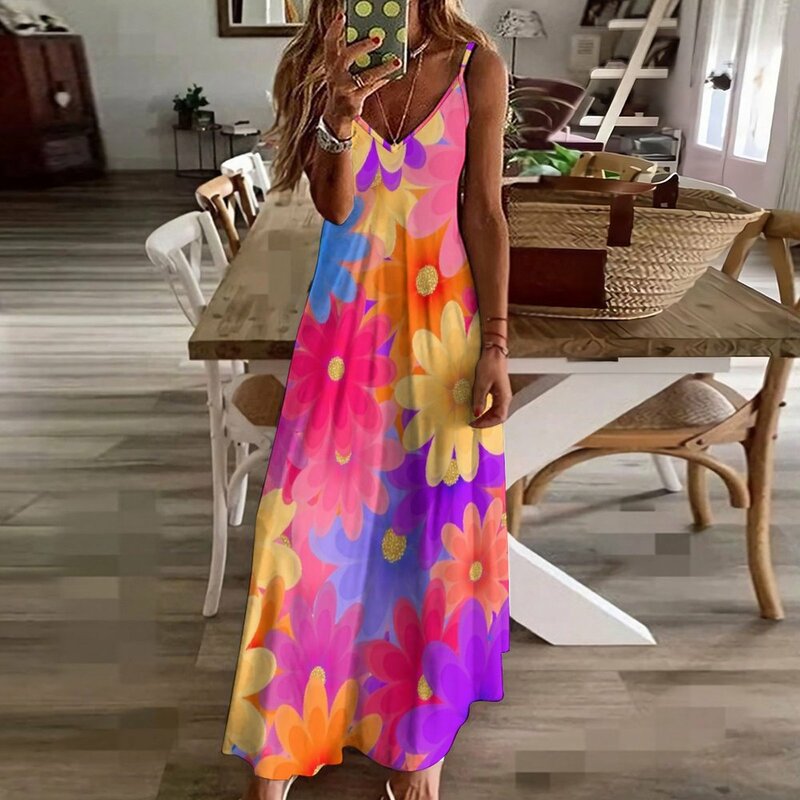 Vestido sin mangas de flores coloridas para mujer, vestido de fiesta para Celebración de primavera, 2023