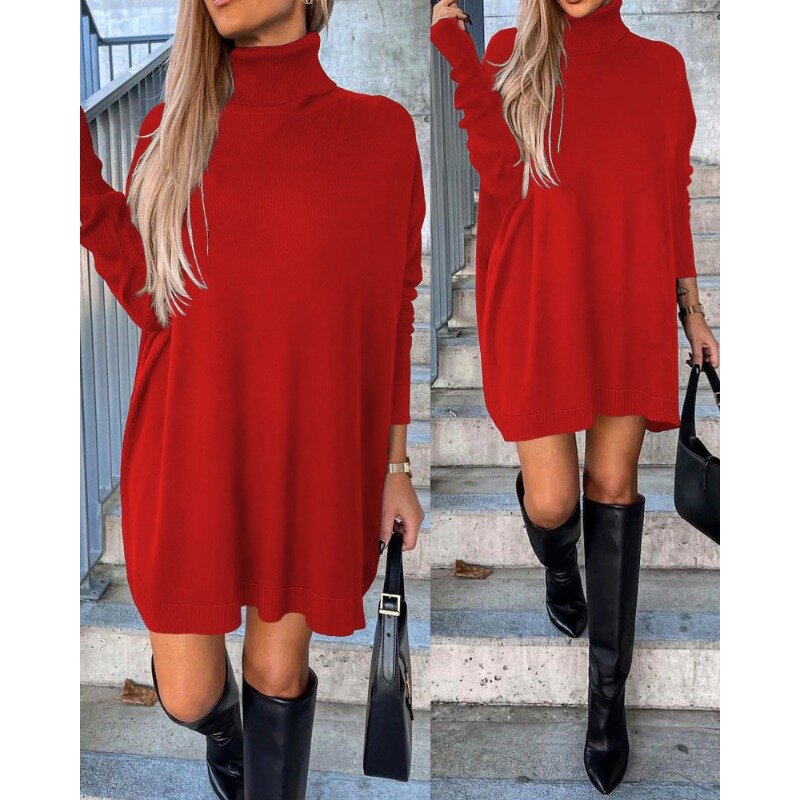 2024 Autumn New Women's Clothing Solid Color High Collar Elegant Loose Dress Casual Fashion