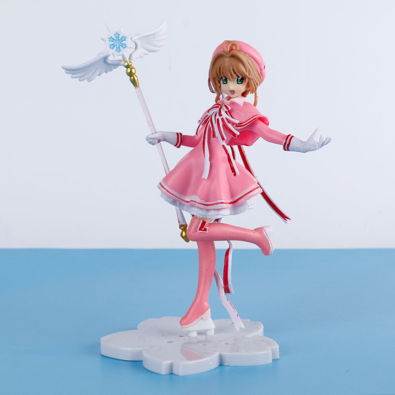 Figuras de acción de Anime japonés kawaii Pink Card Captor SAKURA, modelo de figura de PVC, varita mágica, juguetes para niñas, decoración de escritorio para el hogar, regalo