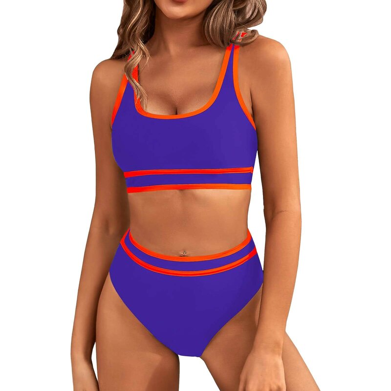 Women's High Waisted Bikini Sets Sporty Two Piece Swimsuit Color Block High Cut Bathing Suits Tank Top Mit Bustier Integriert
