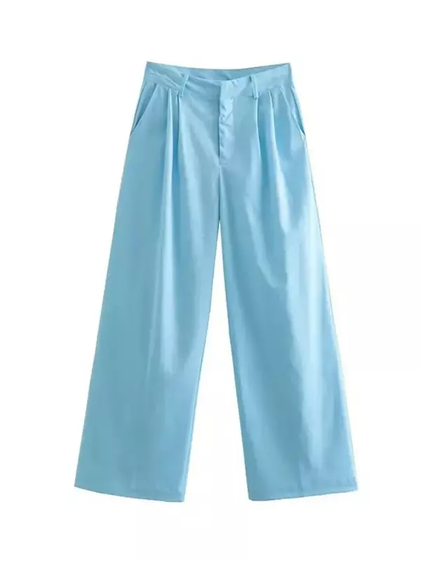 Женский однотонный брючный костюм, шикарный однобортный комплект из топа без рукавов и брюк с широкими штанинами и высокой талией