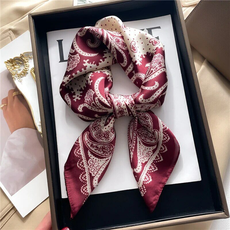 Novo lenço de seda quadrado cetim neckerchief 70cm impressão xale envoltório cabelo feminino mão pulso foulard bandana hijab echarpe