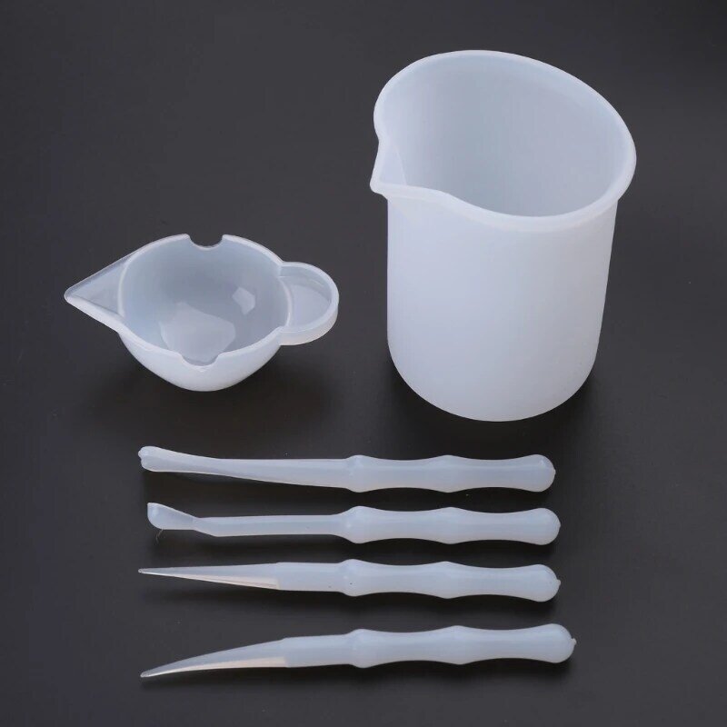 4Pcs Reusable Silicone Resin Mixing Measuring Cups Sticks Spoon Jewelry Tools