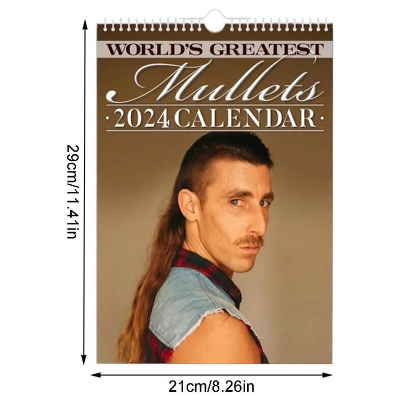 2024 Wall Calendar Monthly Funny Mullets Cool Hair Style 2023 Calendar for New Year Gifts Stocking Stuffers Party Favors